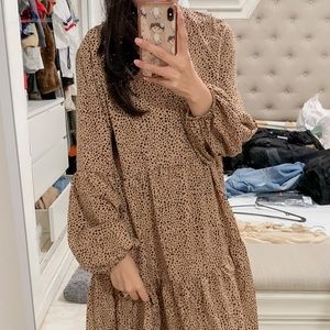 SALE - Brown Leopard Ruffle V-Neck Tunic Dress